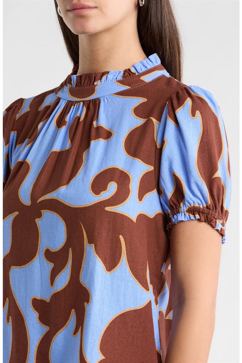 Briley Abstract Elary Puff Sleeve Top, Alternate, color, BROWN-BLUE