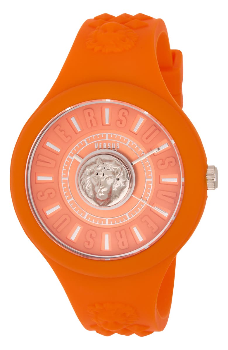 VERSUS Versace Fire Island Silicone Strap Watch, 39mm, Main, color, Orange