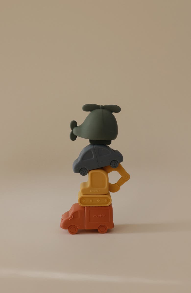 Mushie Set of 4 Vehicles Bath Playset, Alternate, color, Yellow Multi