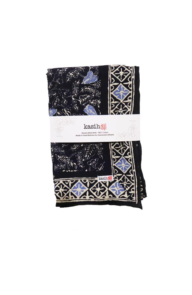 Kasih Co-op Wild Rag Batik Bandana Blue Navy Foliage, Alternate, color, Blue Navy