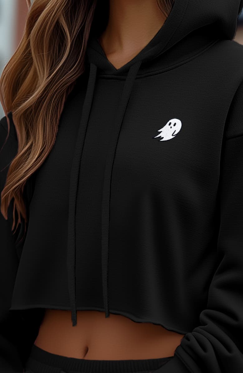 Dalix Womens Ghost Cropped Hoodie, Alternate, color, Black