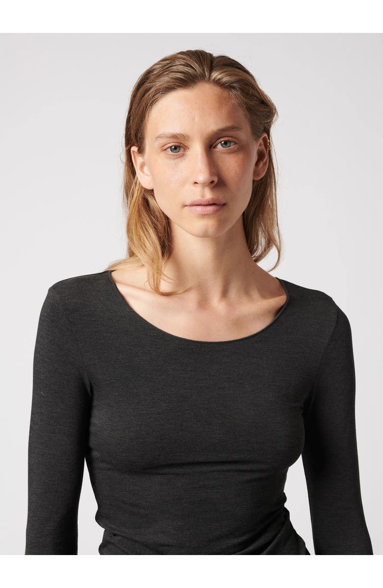 Majestic Filatures Soft Touch Long Sleeve Merrow Edge Boatneck T-Shirt, Alternate, color, Anthracite