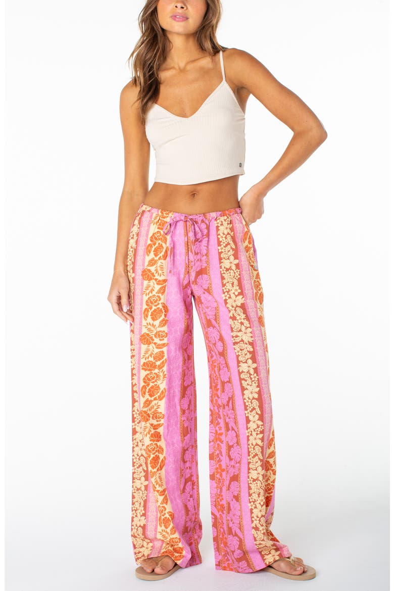 Iyla 2 Printed Wide Leg Drawstring Pants, Alternate, color, FUCHSIA PINK