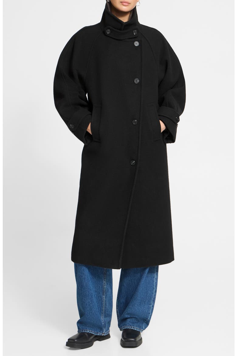 Double Breasted Long Coat, Main, color, BLACK