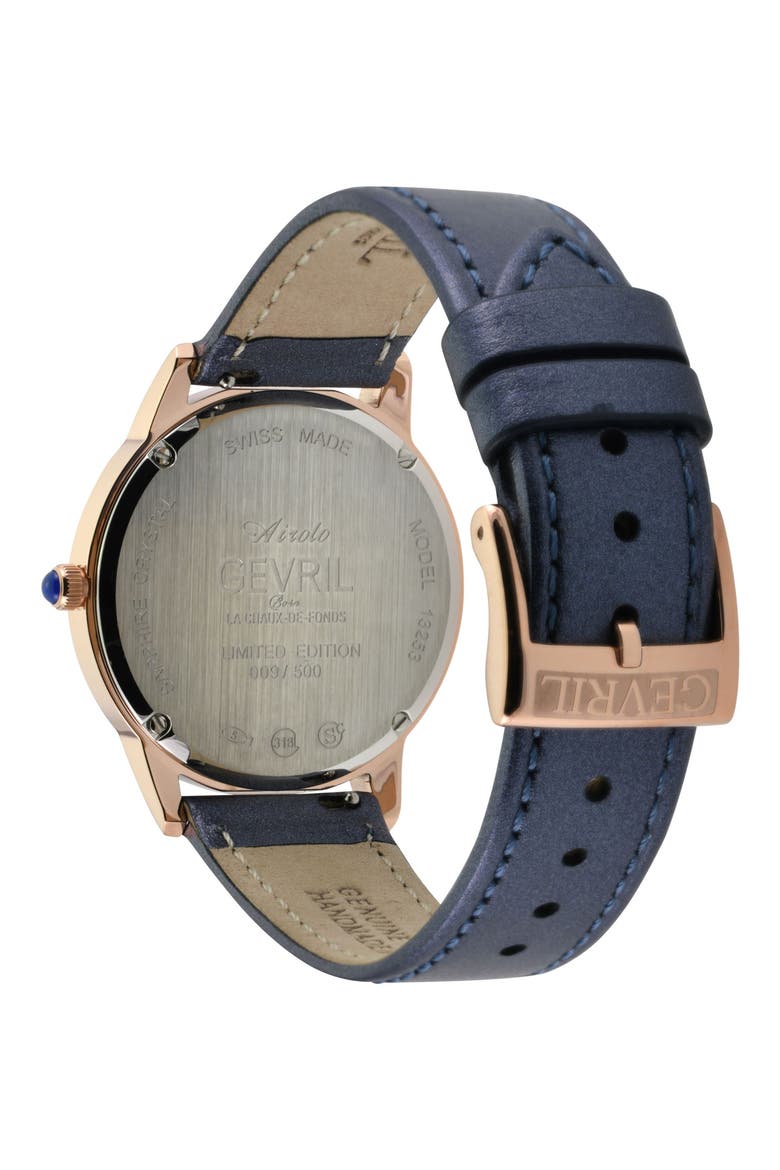 Airolo Swiss Diamond Leather Strap Watch, 36mm - 0.92ct., Alternate, color, BLUE