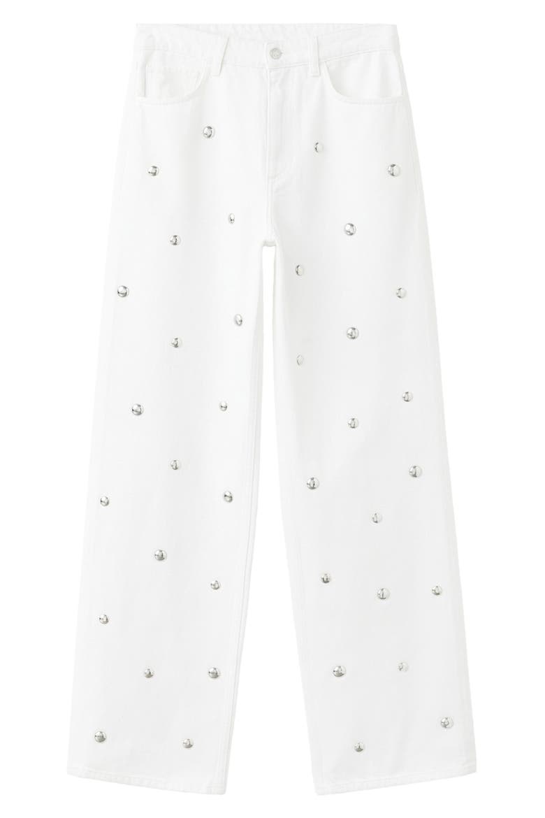 Studded Regular Waist Straight Leg Jeans, Main, color, OFF WHITE