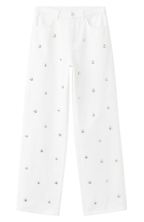 Studded Regular Waist Straight Leg Jeans