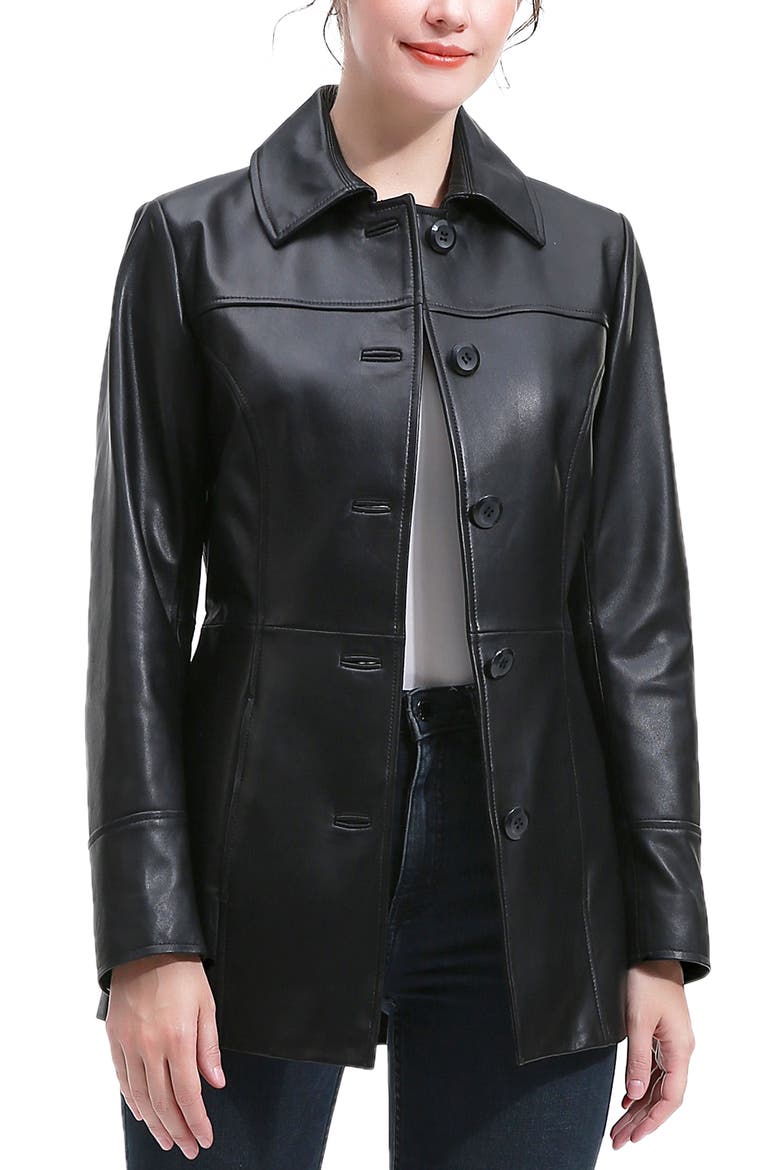 Women's Ailany Leather Car Coat, Main, color, Black