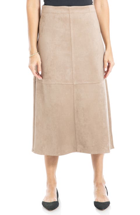 Faux Suede A-Line Midi Skirt