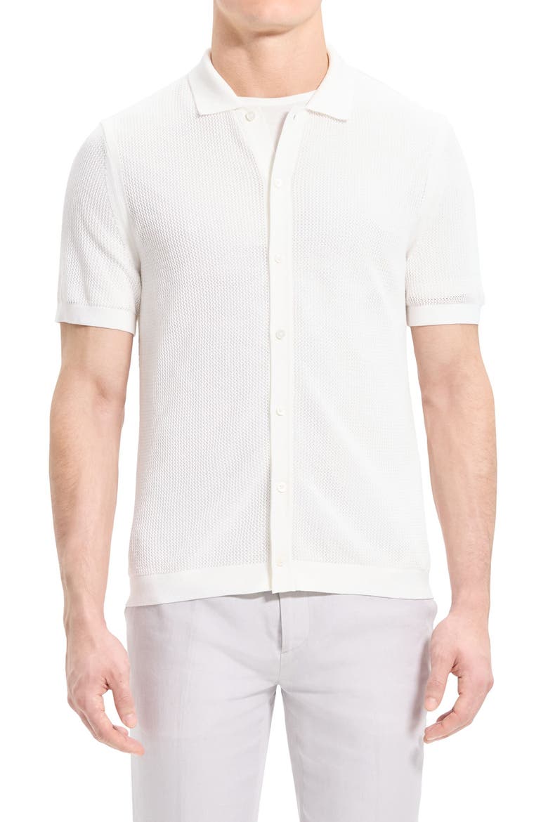 Cairn Short Sleeve Button-Up Cotton Blend Sweater, Main, color, IVORY