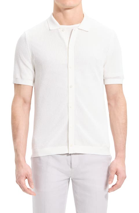 Cairn Short Sleeve Button-Up Cotton Blend Sweater