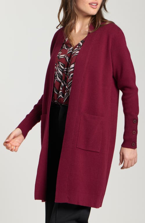 Apny Open Front Long Cardigan In Burgundy