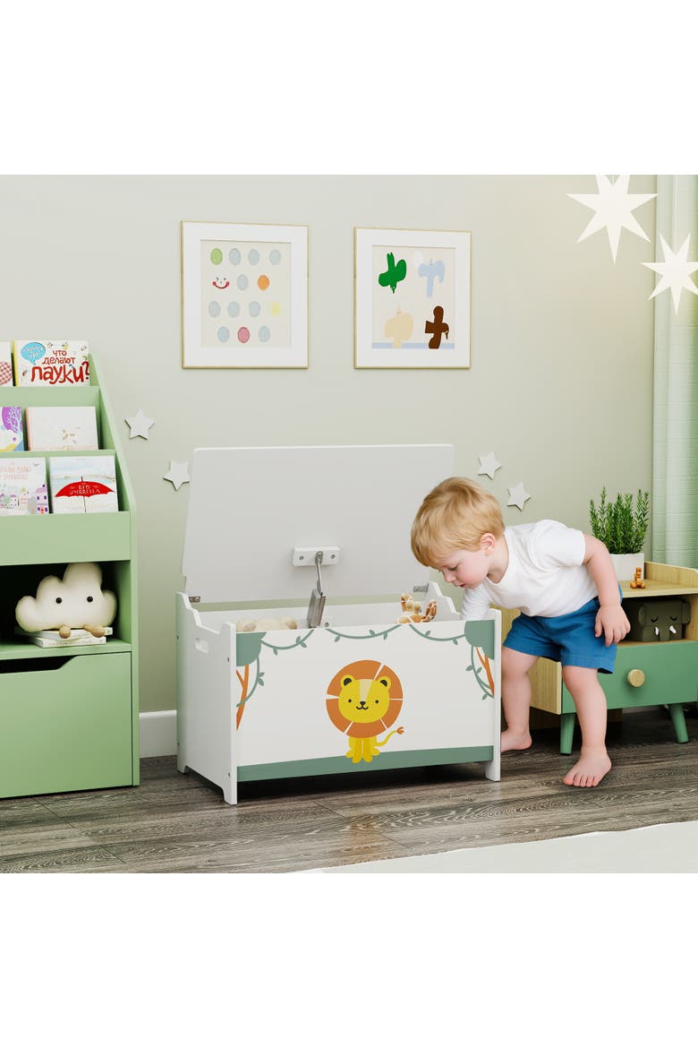 Kids Toy Box (w/ Lid), Safety Hinges, Handles, Storage, Alternate, color, Green
