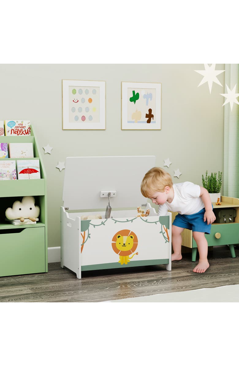 Qaba Kids Toy Box (w/ Lid), Safety Hinges, Handles, Storage, Alternate, color, Green