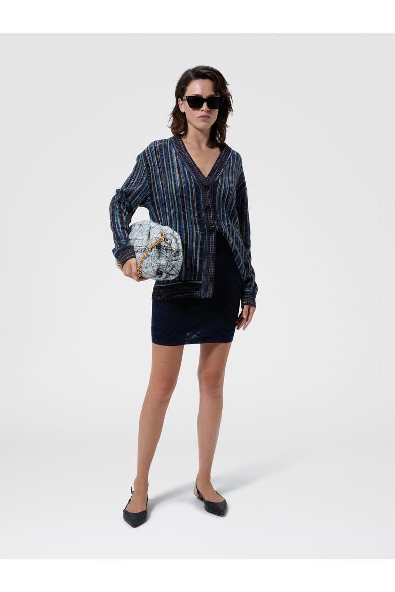 Zig Zag Viscose And Wool Mini Skirt, Alternate, color, Navy Blue