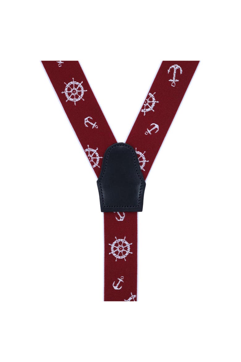 Ahoy Nautical Themed Elastic Button End Suspenders, Alternate, color, Burgundy
