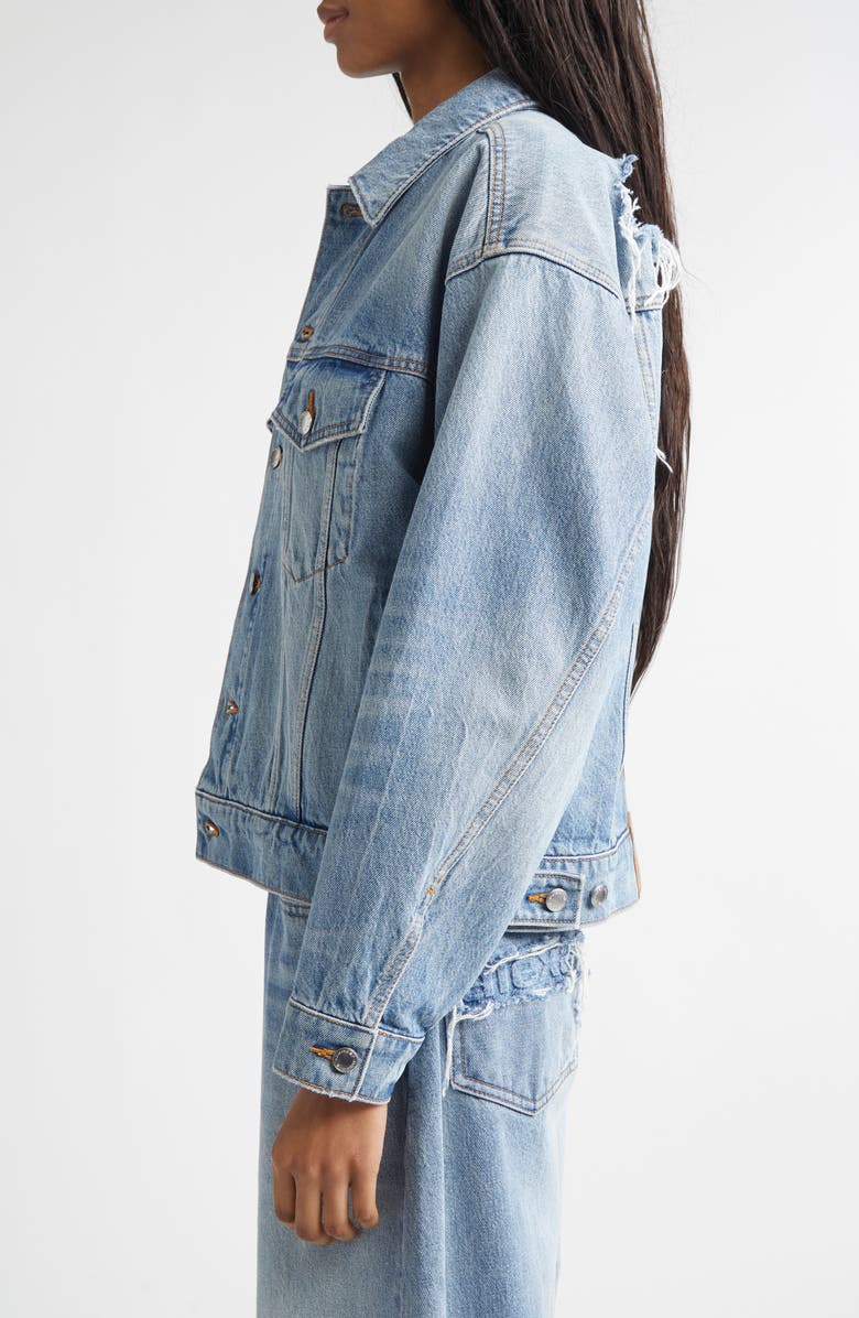 Alexander Wang Game Distressed Logo Denim Jacket, Alternate, color, Authentic Light Indigo