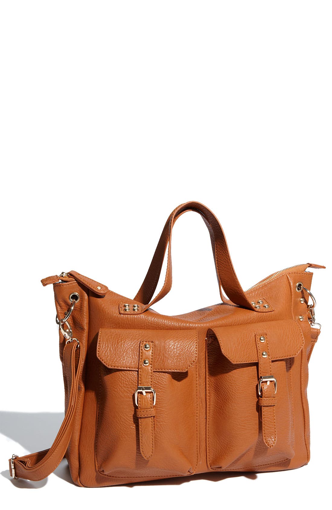'Triple 7' Oversized Faux Leather Tote, Main, color, Cognac