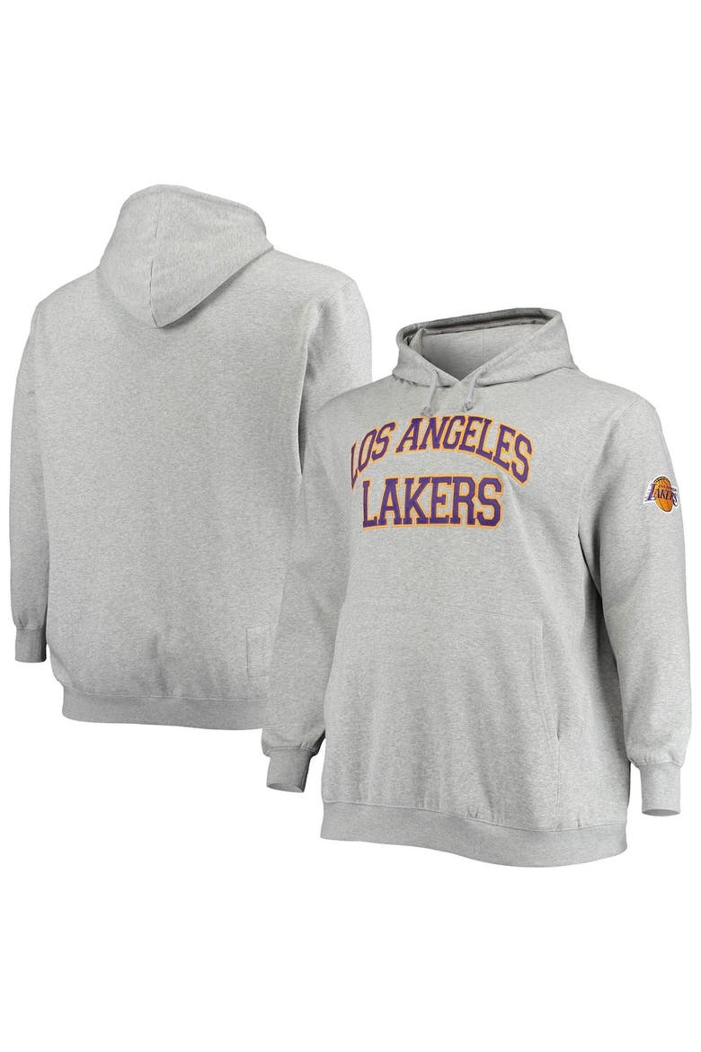 Men's Mitchell & Ness Heathered Gray Los Angeles Lakers Hardwood Classics Big & Tall Throwback Pullover Hoodie, Alternate, color, Heather Gray