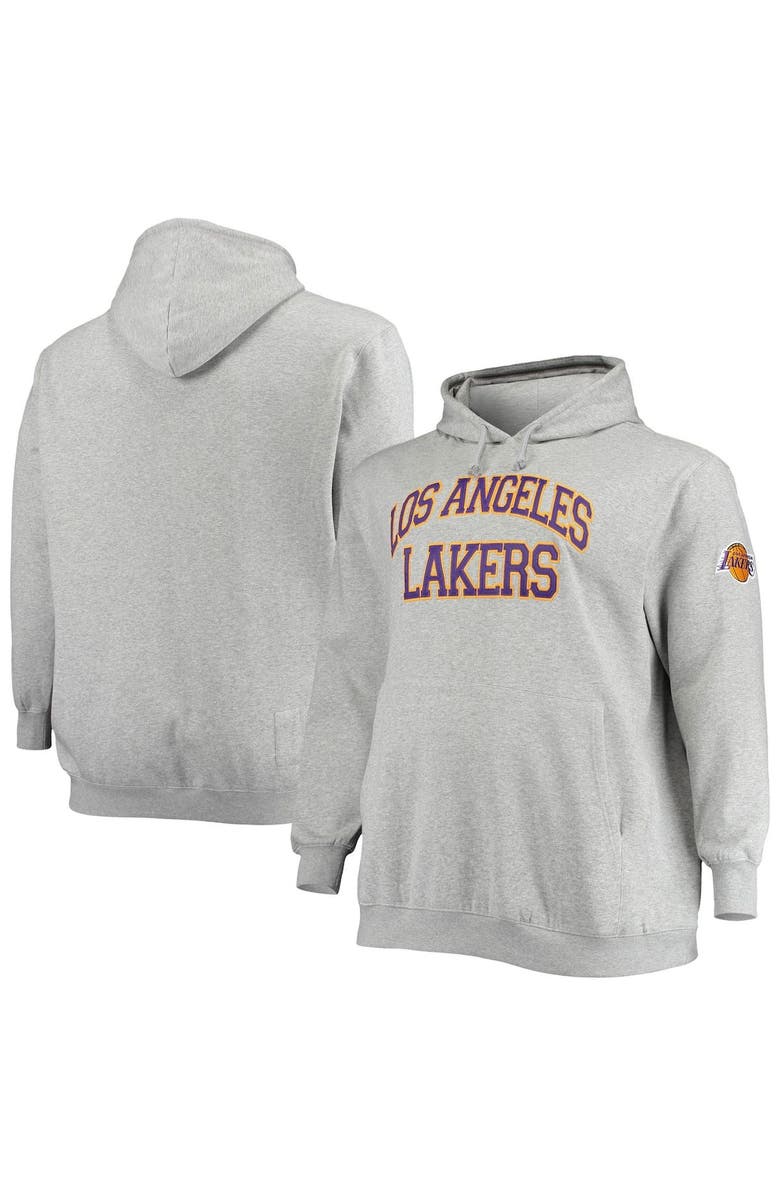 Mitchell & Ness Men's Mitchell & Ness Heathered Gray Los Angeles Lakers Hardwood Classics Big & Tall Throwback Pullover Hoodie, Alternate, color, Heather Gray