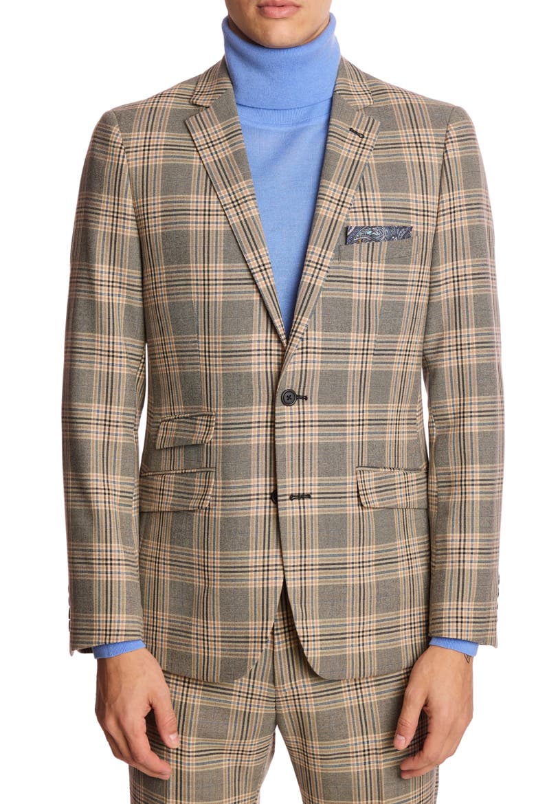 Dover Slim Fit Gray Check Blazer, Main, color, BLUE GREY CHECK/ CAMEL