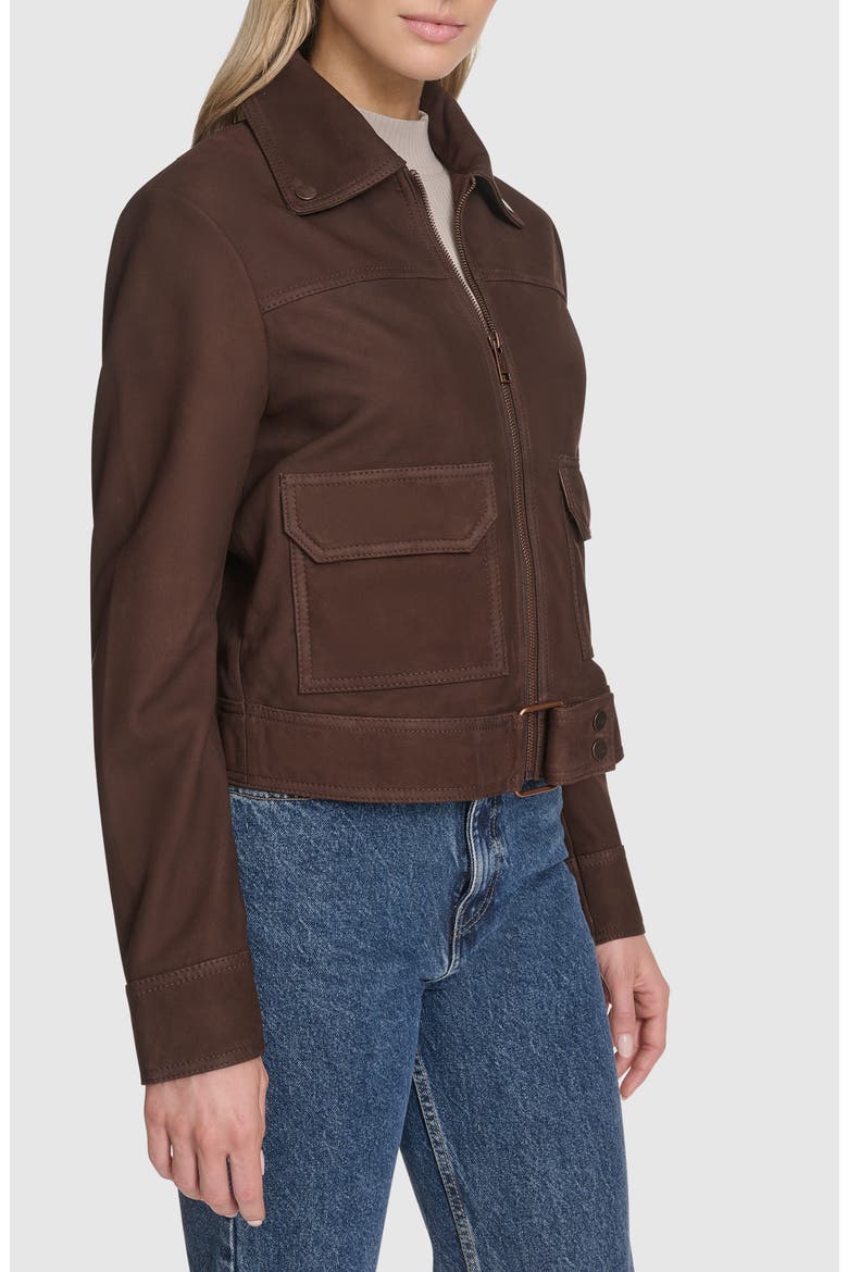 Luneta Suede Trucker Jacket, Alternate, color, CHOCOLATE