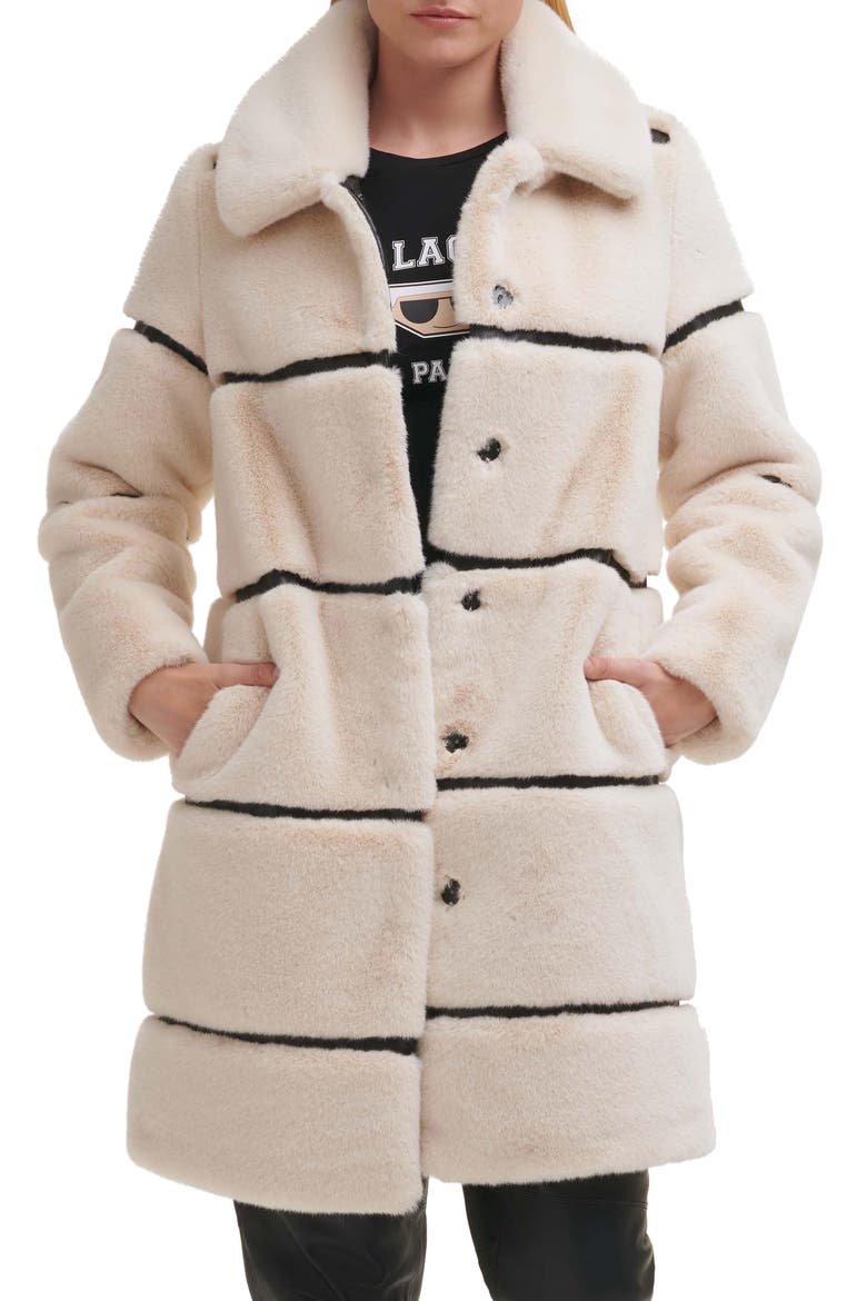 Quilted Longline Faux Fur Coat, Main, color, OYSTER