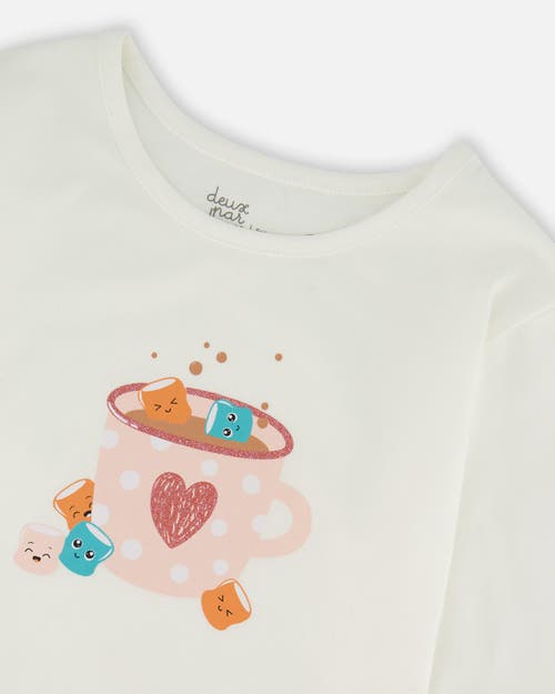 Deux Par Deux Organic Cotton Long Sleeve T-shirt With Hot Chocolate In White