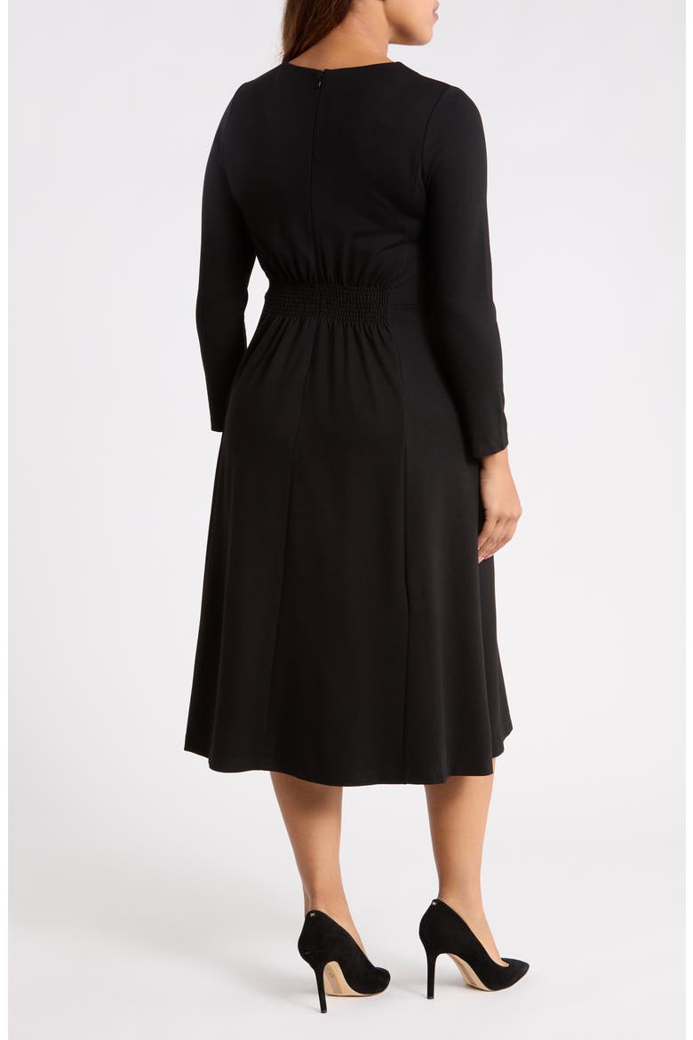 Accent Waist Long Sleeve Midi Dress, Alternate, color, BLACK
