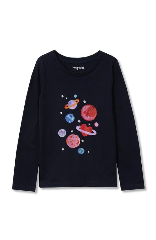 Lands' End Kids'  Girls Plus Long Sleeve Graphic Tee In Blue