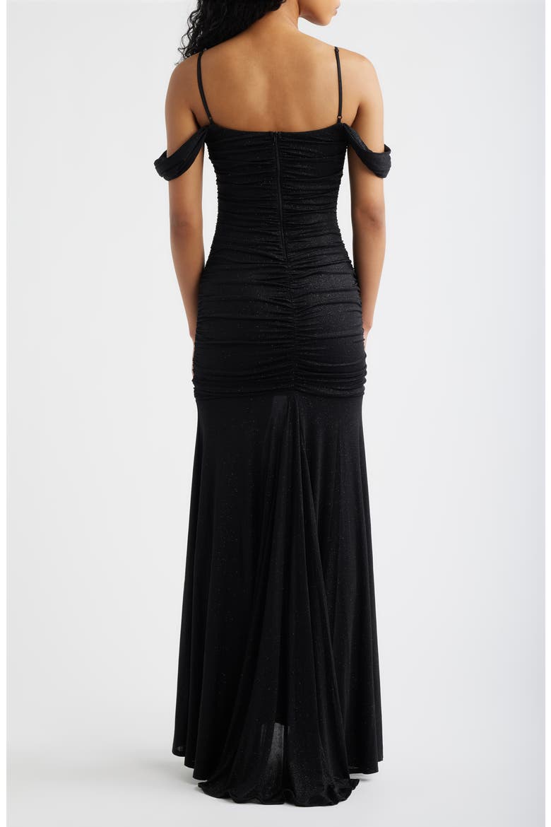 Glitter Cold Shoulder Gown, Alternate, color, BLACK / IVORY
