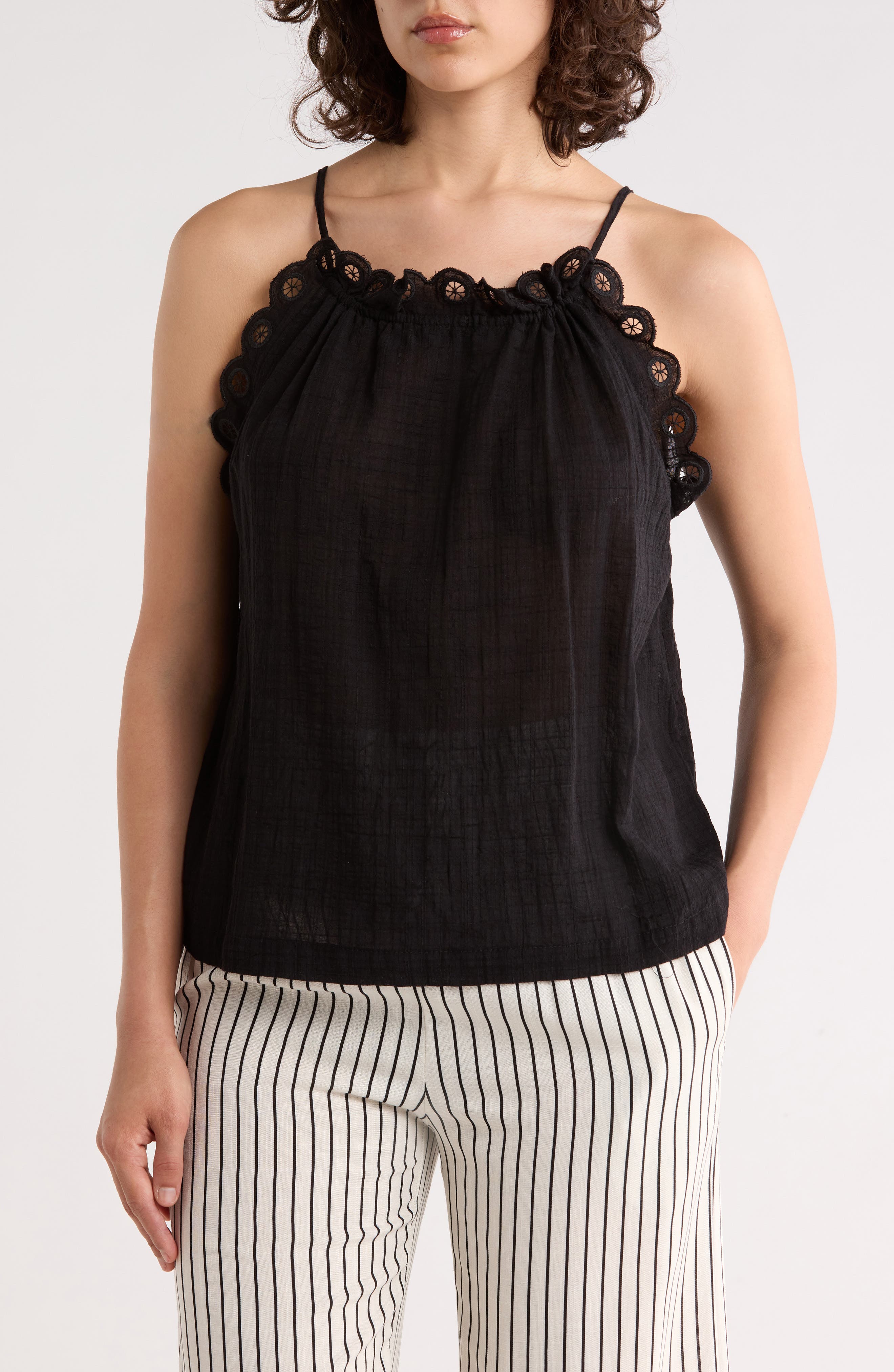 MAX STUDIO Embroidered Eyelet Lace Halter Neck Crop Tank