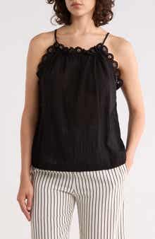 MAX STUDIO Embroidered Eyelet Lace Halter Neck Crop Tank
