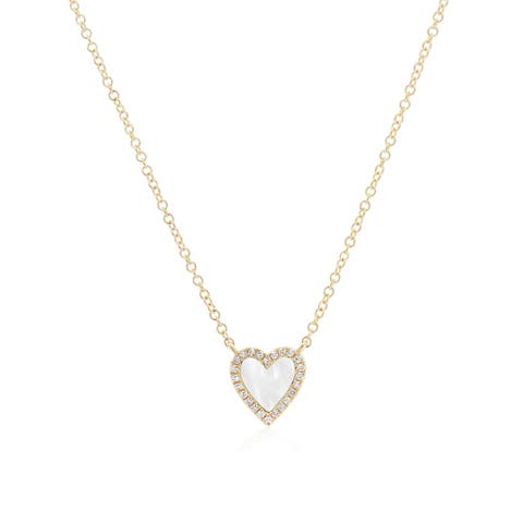 Mini Mother of Pearl Diamond Halo Heart Necklace