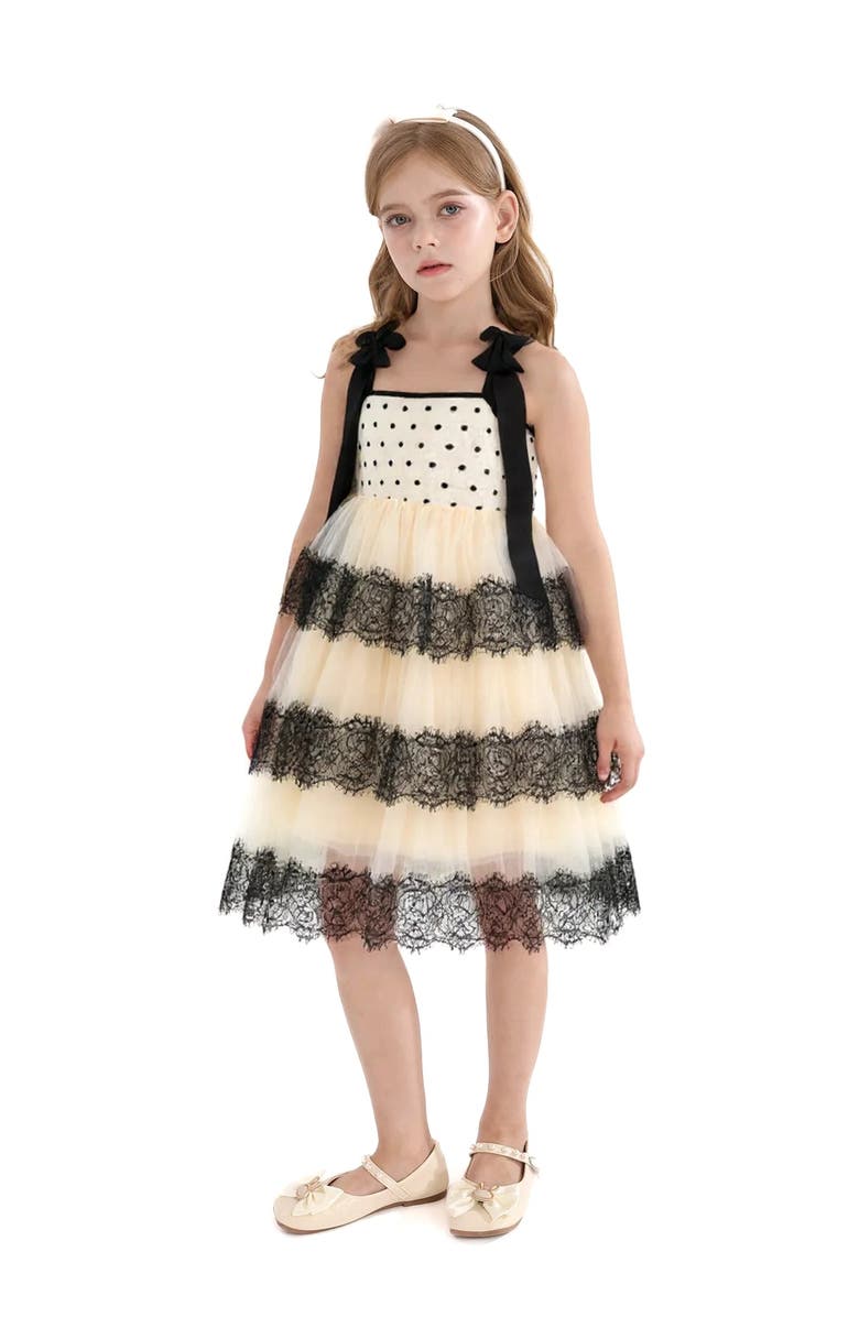 Tulleen Polka Dot Sleeveless Bow Dress, Alternate, color, Ivory