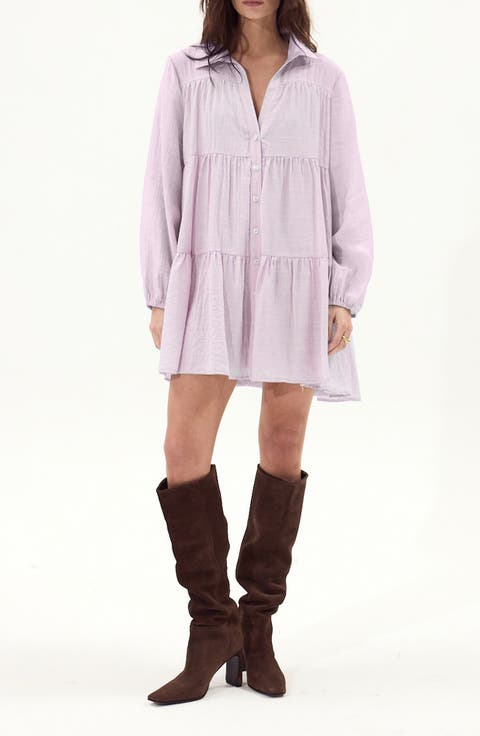 Gomera Tiered Button-Up Babydoll Minidress