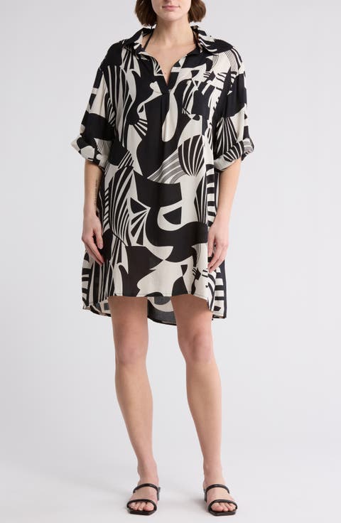 Print Long Sleeve Tunic Dress (Plus)