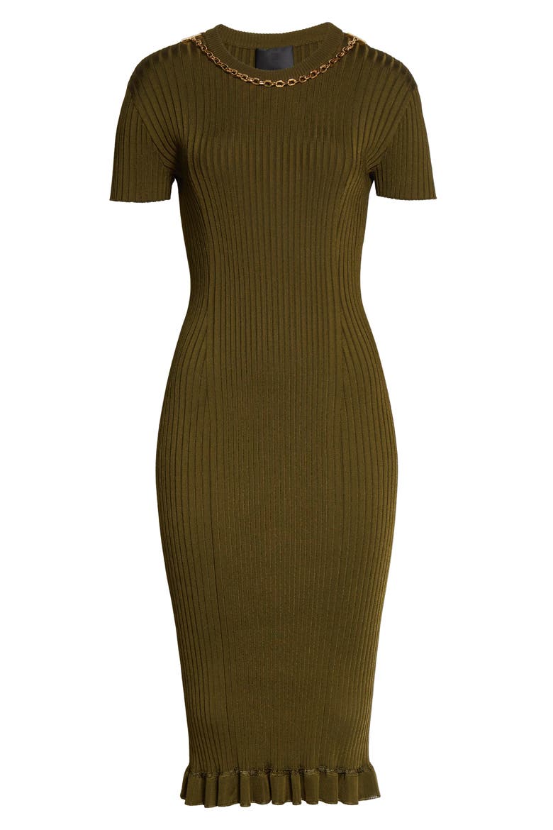 Chain Detail Rib Knit Body-Con Dress, Alternate, color, BOTTLE GREEN