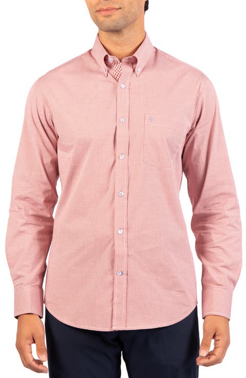 Micro Gingham Stretch Cotton Button-Up Shirt