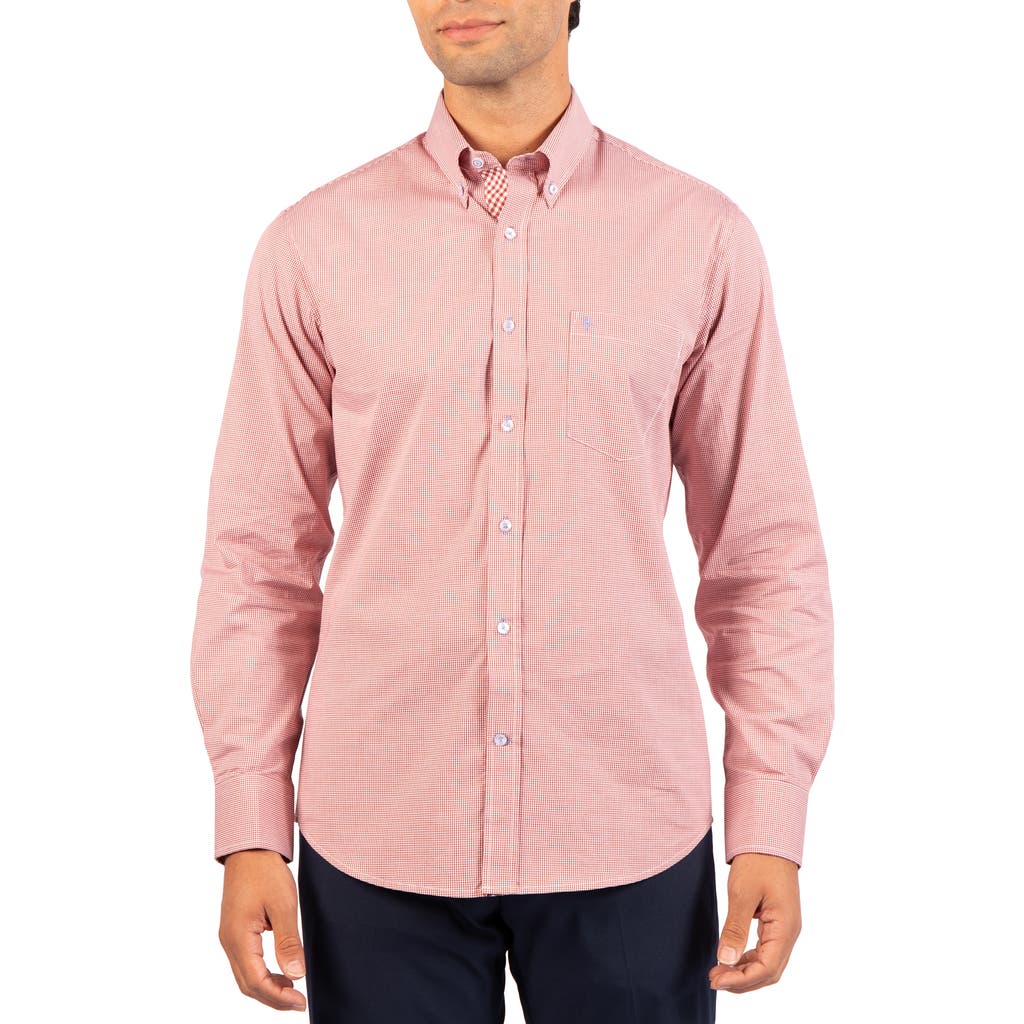 Tailorbyrd Micro Gingham Stretch Cotton Button-up Shirt In Pink
