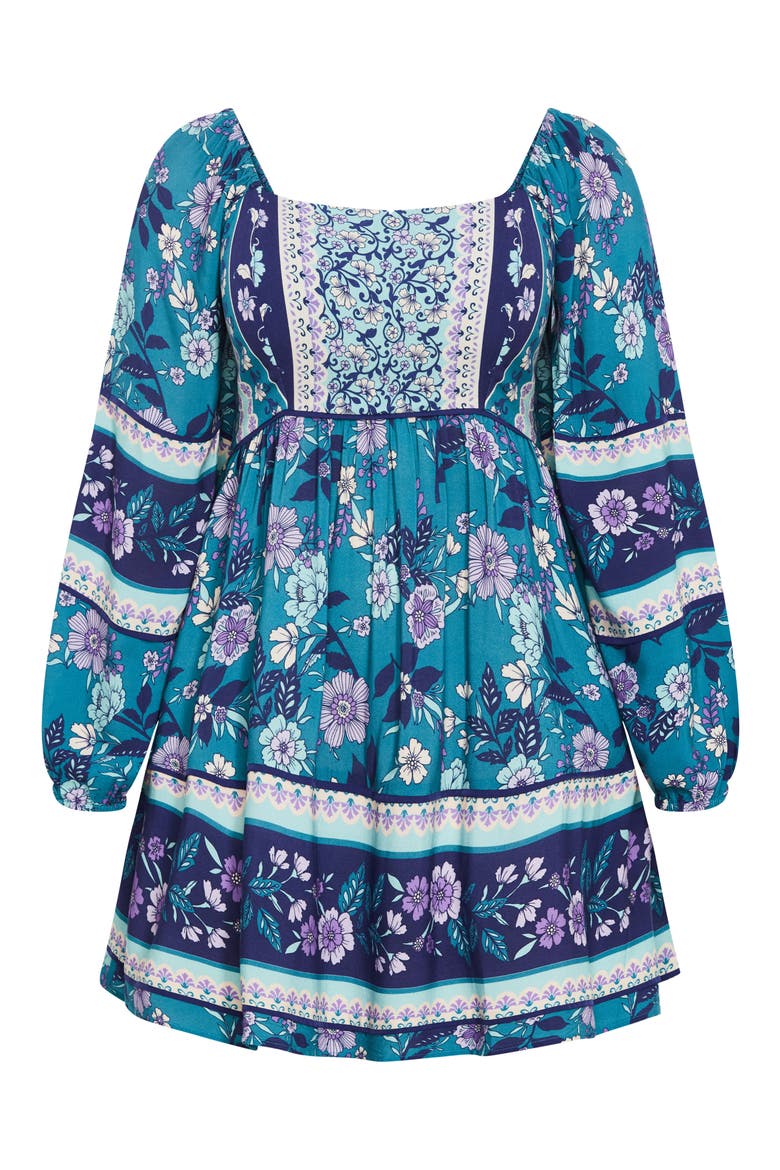 Rose Print Long Sleeve Minidress, Alternate, color, BLUE BORDER