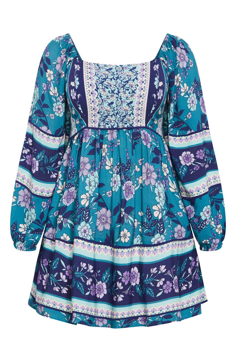 City Chic Rose Print Long Sleeve Minidress, Alternate, color, Blue Border