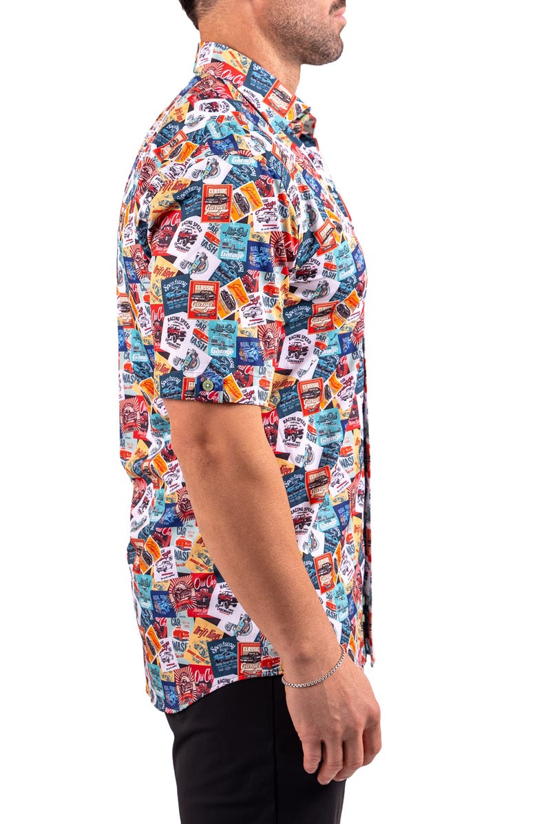 Maceoo Galileo Resistance0350 Multi Car Print Short Sleeve Button-Up Shirt, Alternate, color, Multi
