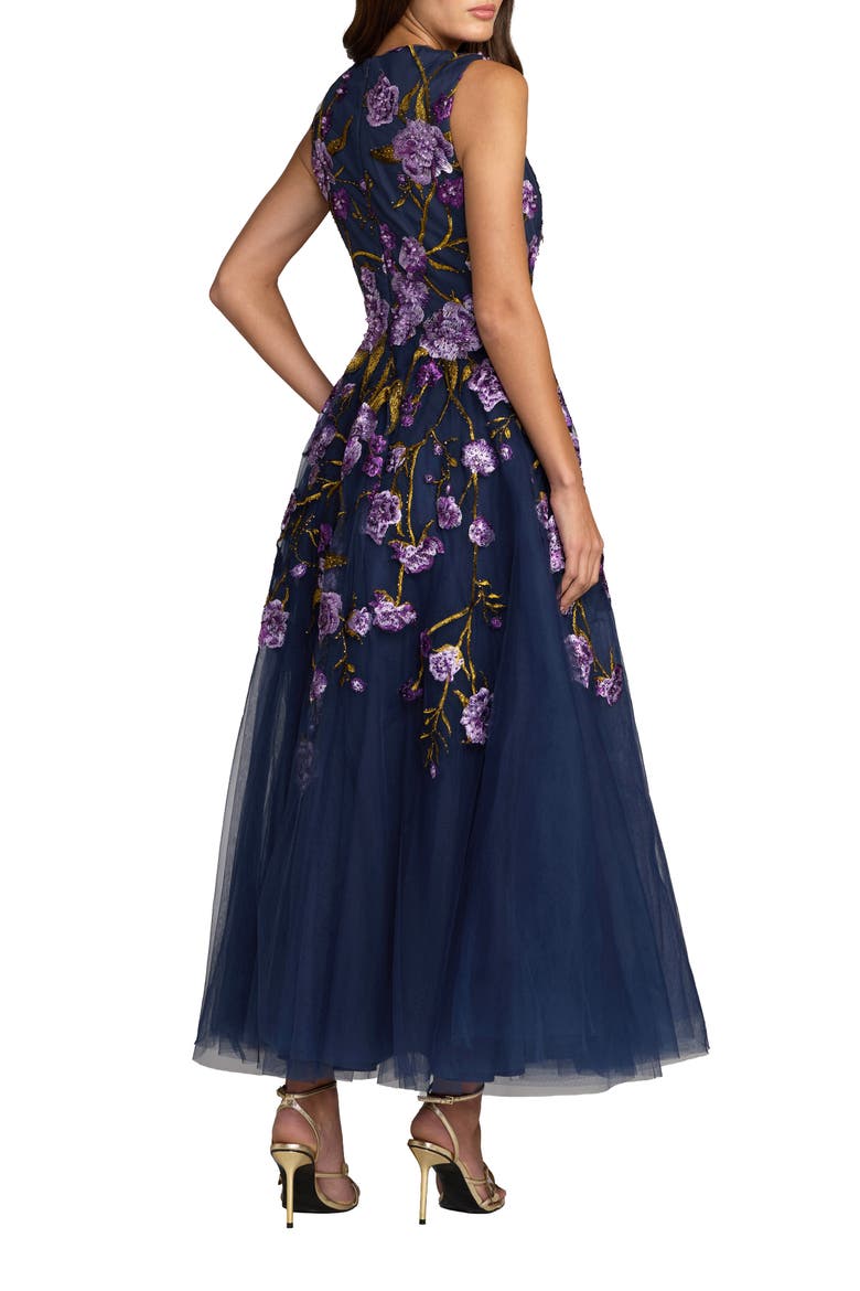 Embroidered Sleeveless A-Line Midi Dress, Alternate, color, Midnight Multi