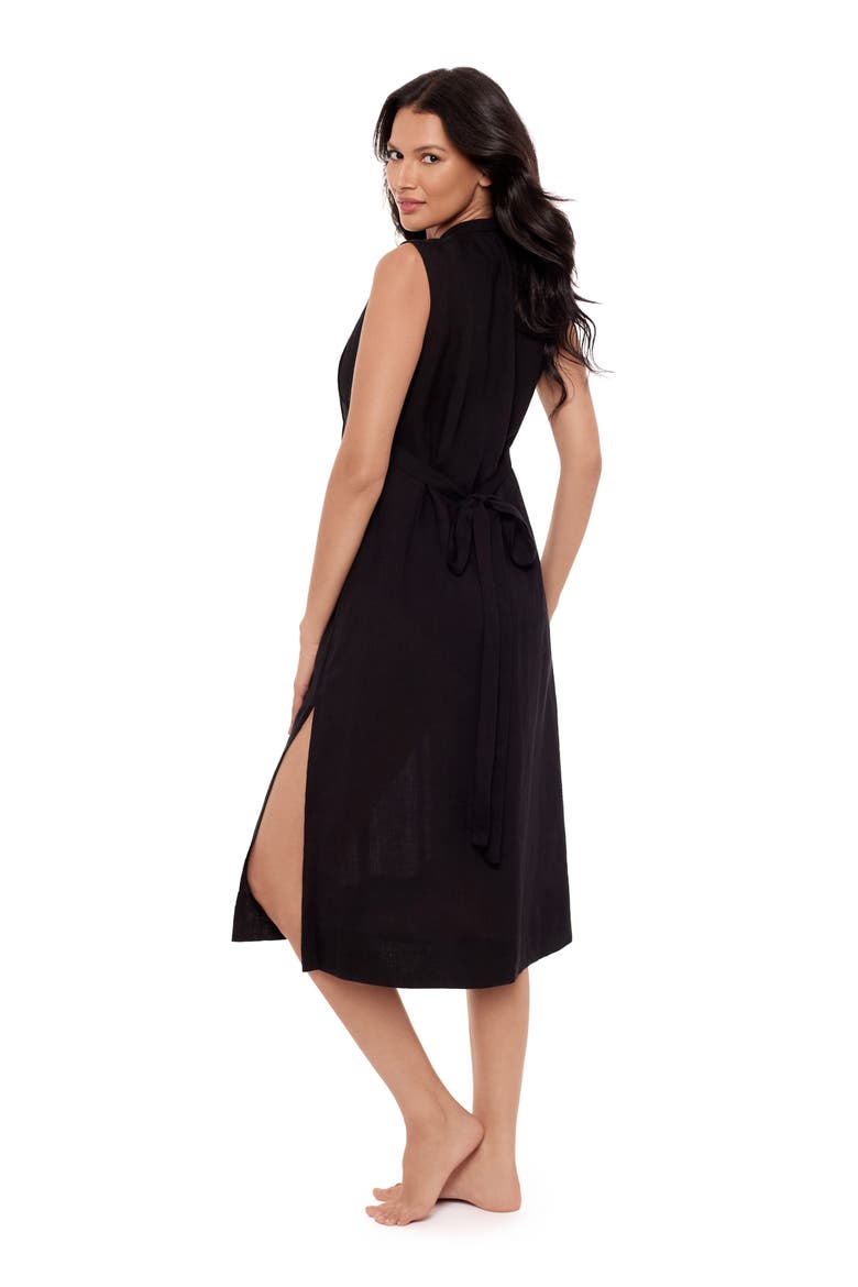 Pleated Sleeveless Beach Cover-Up Midi Dress, Alternate, color, BLACK