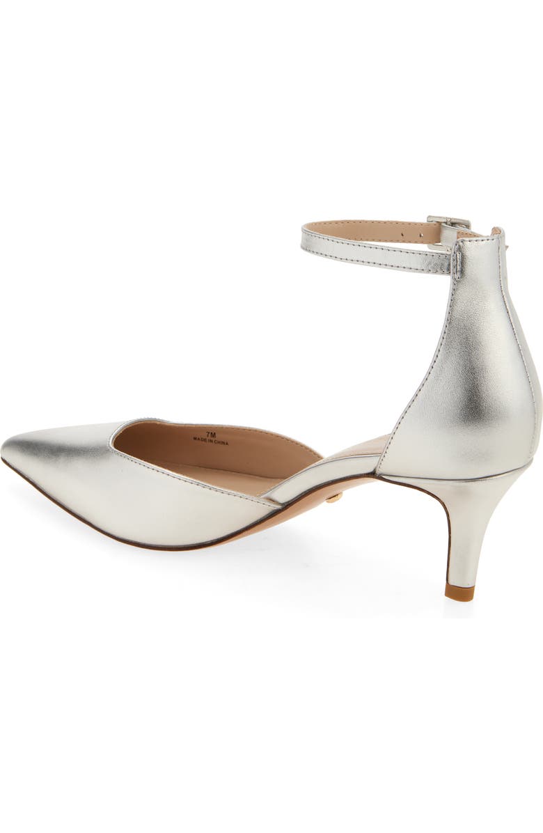 Pelle Moda Kendal Ankle Strap Pointed Toe Kitten Heel Pump, Alternate, color, Silver