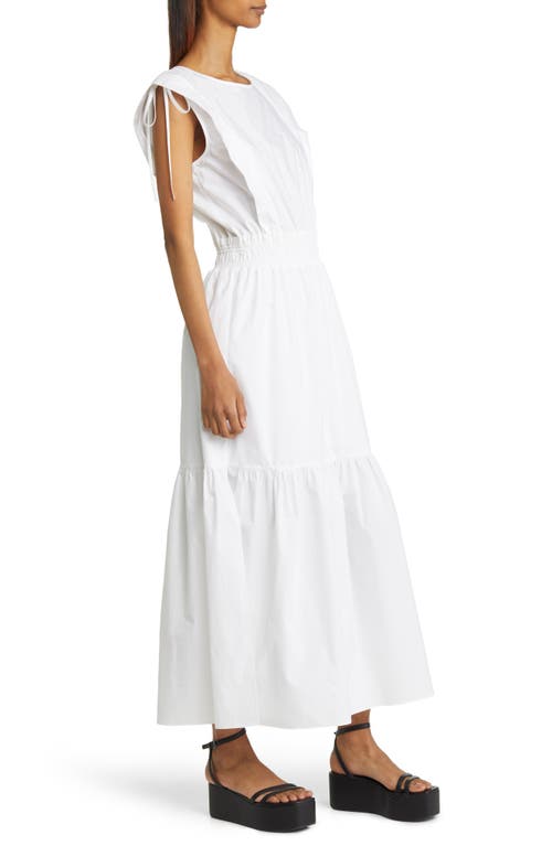 Frame Cotton Cinch-shoulder Midi Dress In Blanc