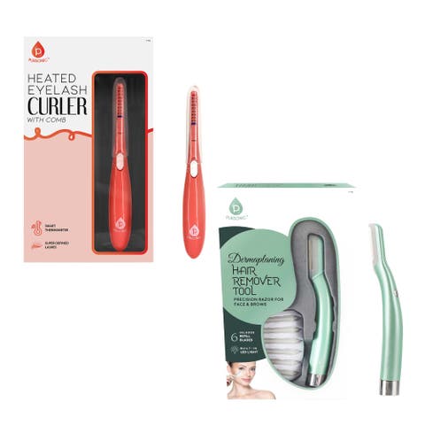Beauty Duo Bundle - Heated Eyelash Curler with Comb + Precision Dermaplaning Hair Remover Tool for Flawless Lashes and Smooth Skin