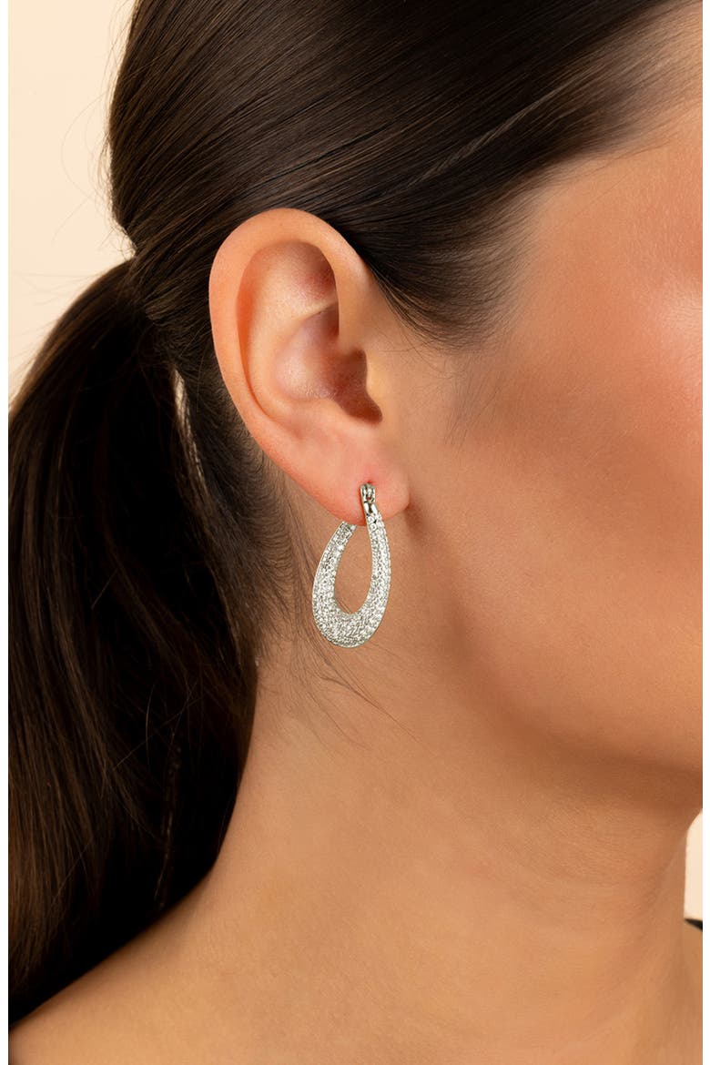 Clodagh Teardrop Pavé Hoop Earrings, Alternate, color, SILVER
