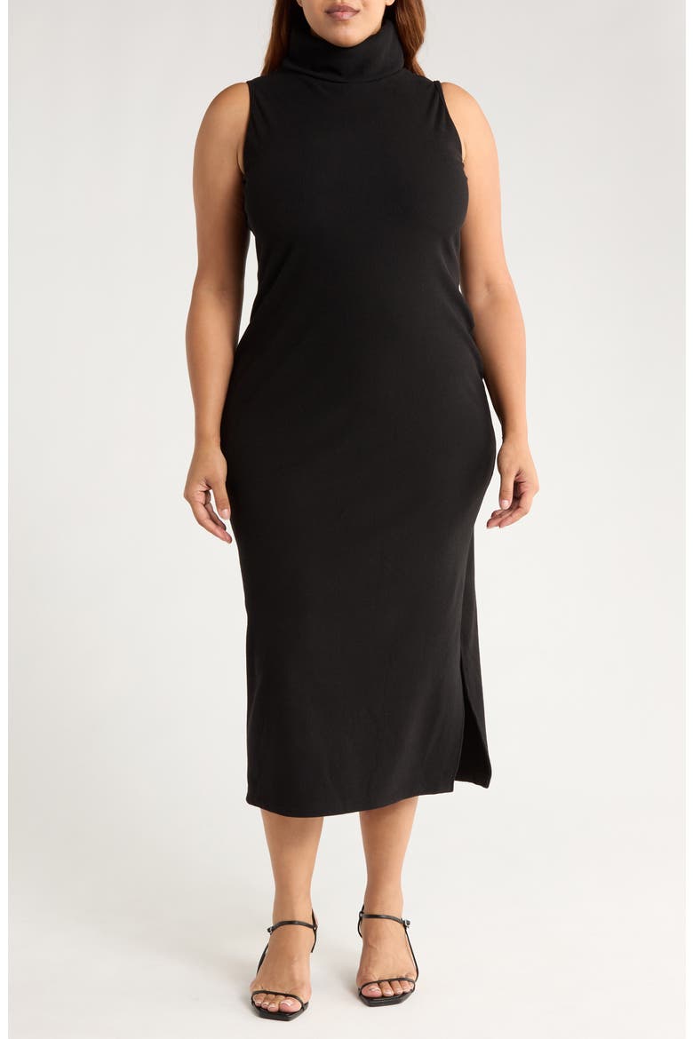 Sleeveless Ribbed Turtleneck Dress, Main, color, BLACK